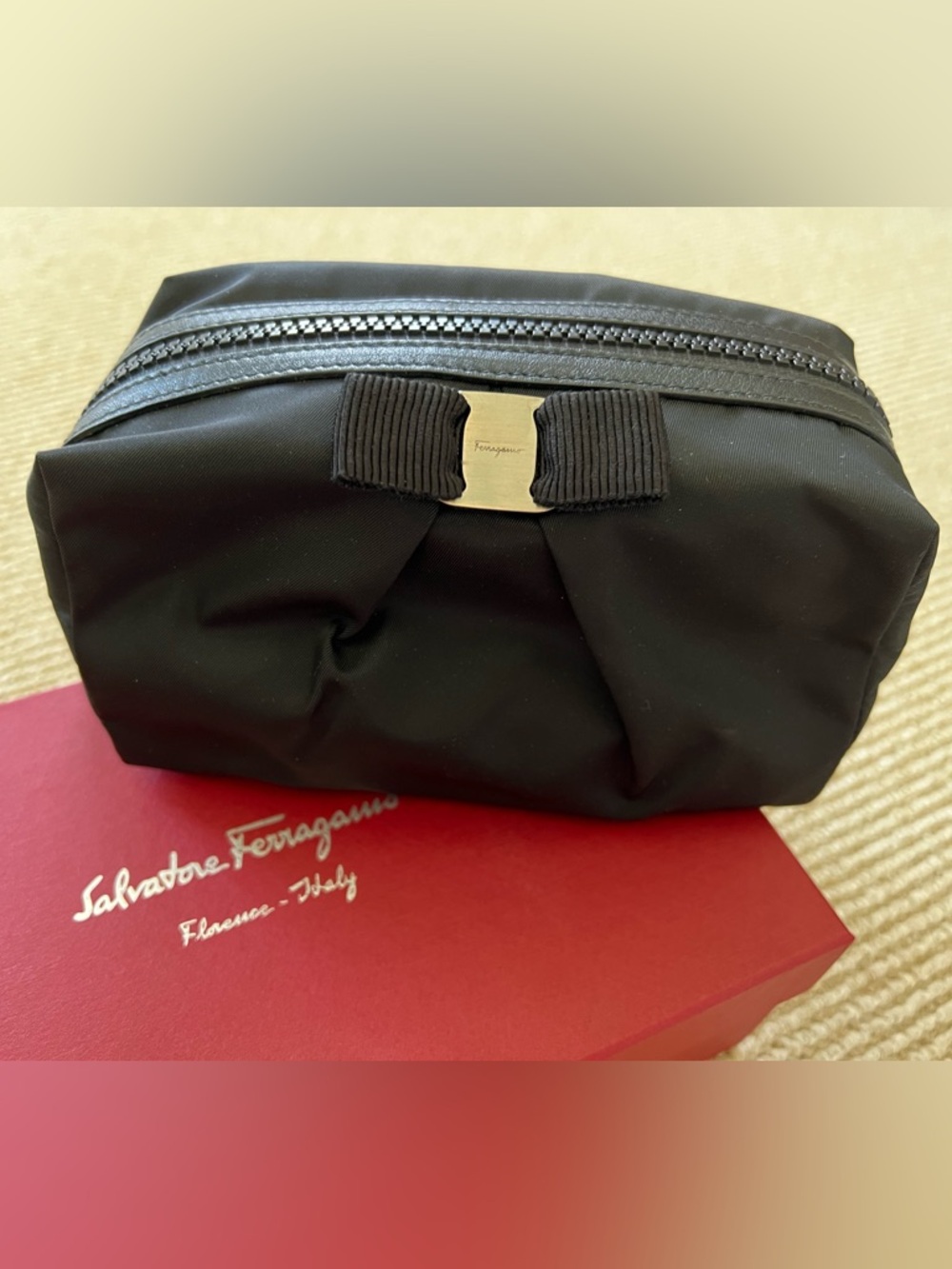 Salvatore Ferragamo Black Bow Cosmetic Bag - New in Box